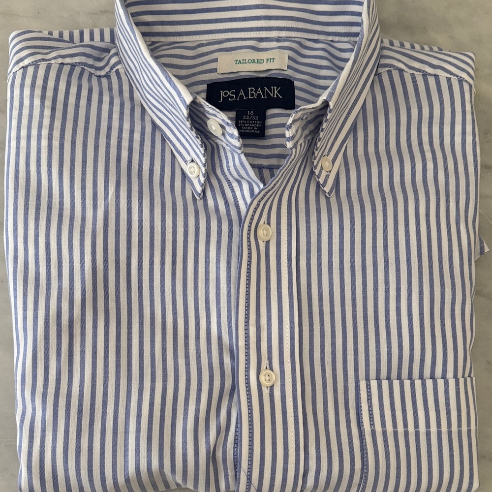 Jos. A. Bank Blue and White Striped Tailored Fit Dress Shirt